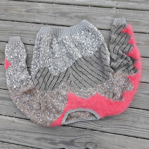 Chunky Knit Sweater Handmade Fuzzy Soft Fun Unique Ugly Cute Valentine Pink Fur - Picture 16 of 16